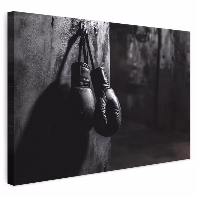 Leinwandbild - Boxhandschuhe - Wand - Dunkel - Schwarz — 1