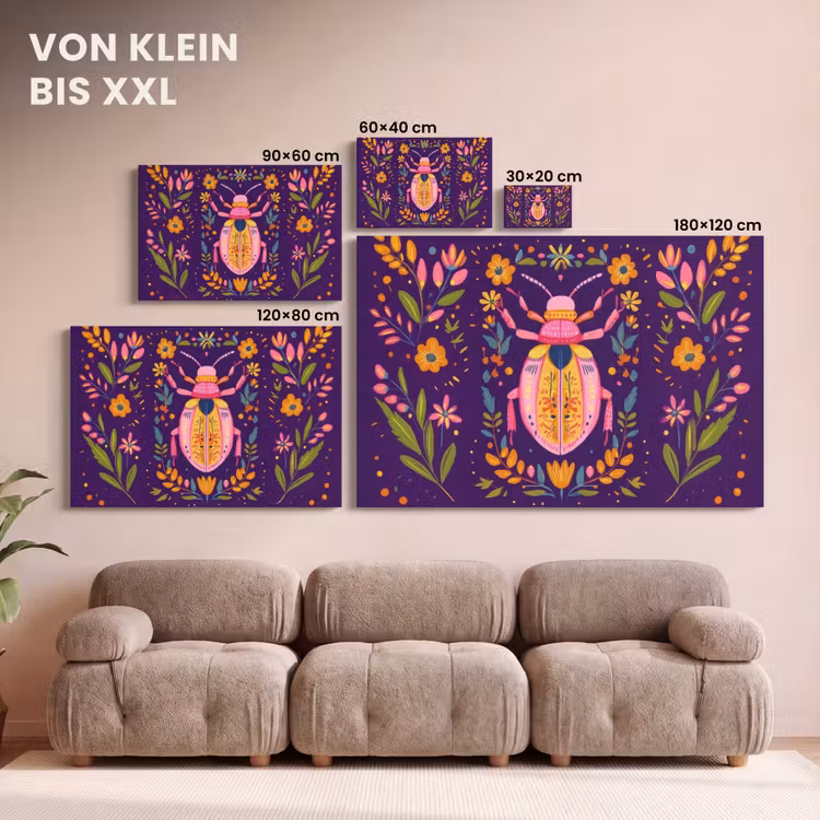 Leinwandbild - Käfer - Leuchtend bunt - Blüten - Blätter — 6