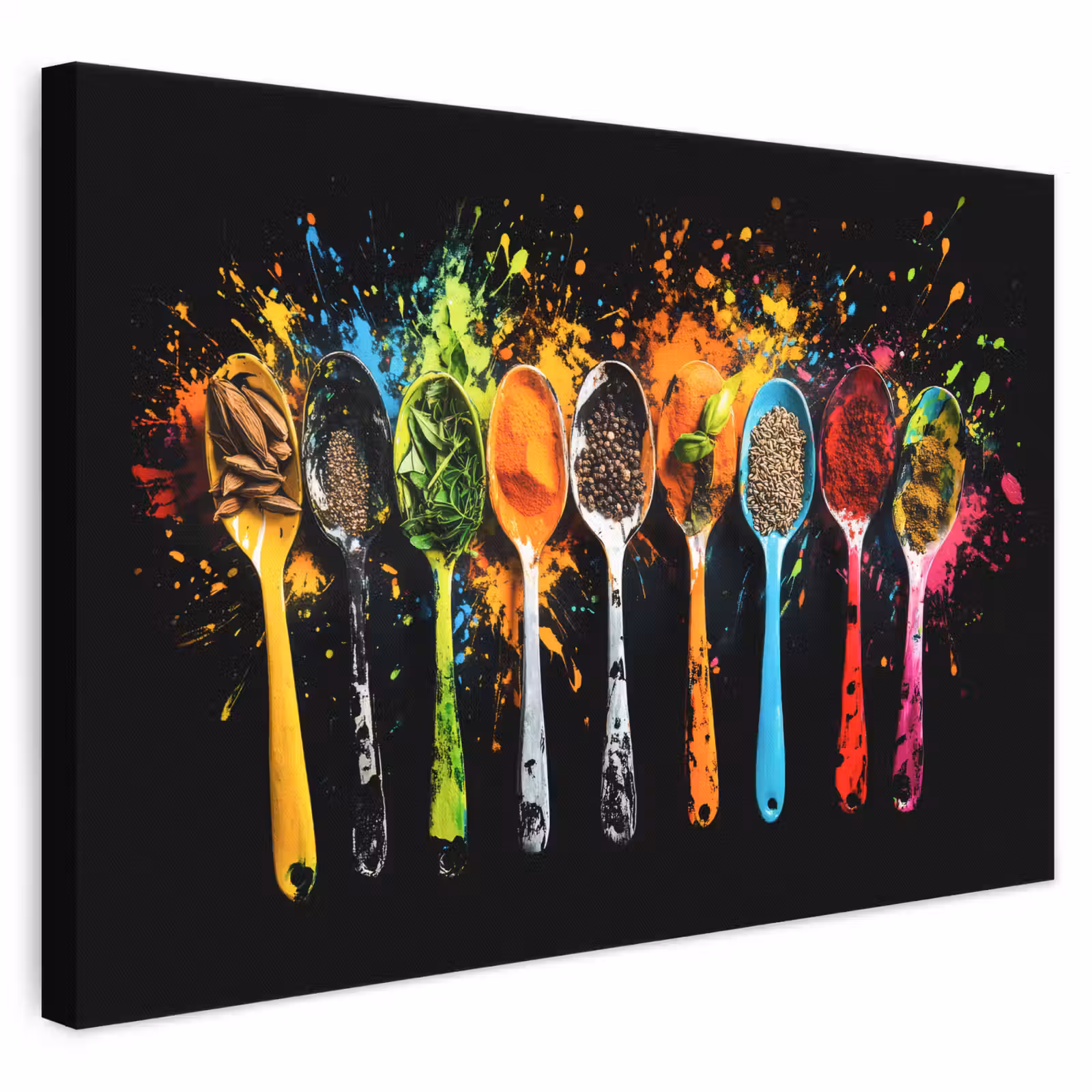 Leinwandbild - Löffel - Gewürze - Modern - Graffiti - Farbe - Farbenfroh — 1