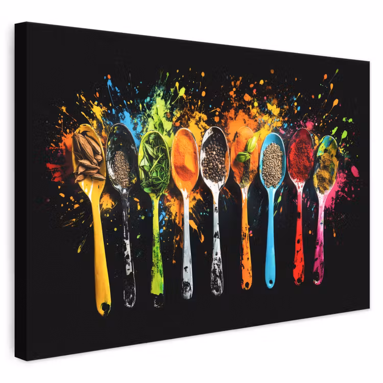 Leinwandbild - Löffel - Gewürze - Modern - Graffiti - Farbe - Farbenfroh — 1