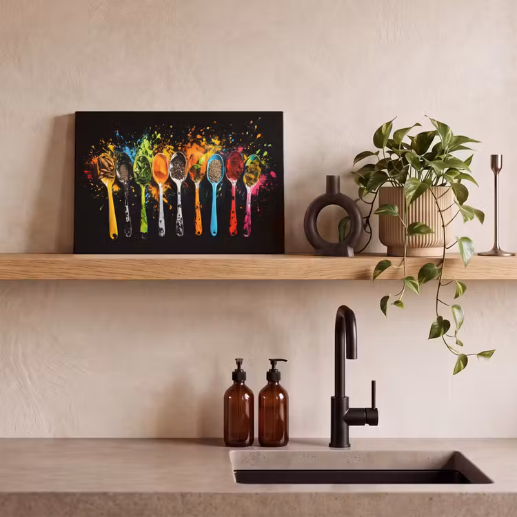 Leinwandbild - Löffel - Gewürze - Modern - Graffiti - Farbe - Farbenfroh — 3