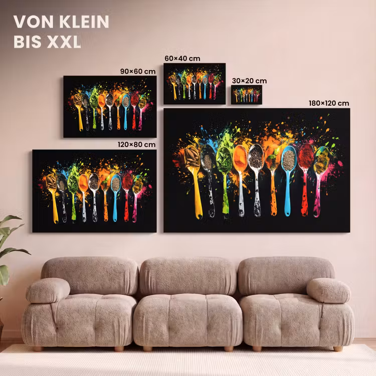 Leinwandbild - Löffel - Gewürze - Modern - Graffiti - Farbe - Farbenfroh — 6
