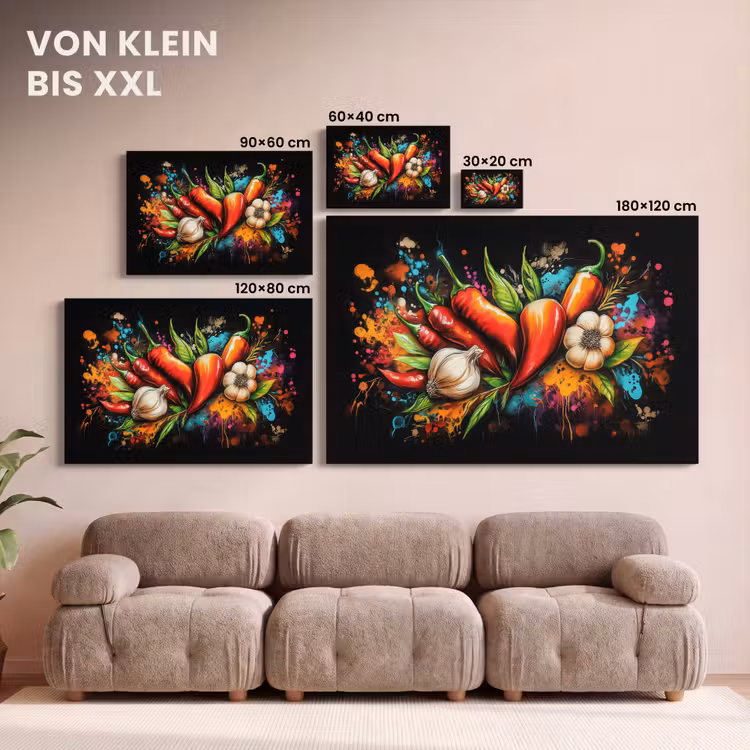 Leinwandbild - Gemüse - Paprika - Knoblauch - Graffiti - Farbe - Bunt — 6