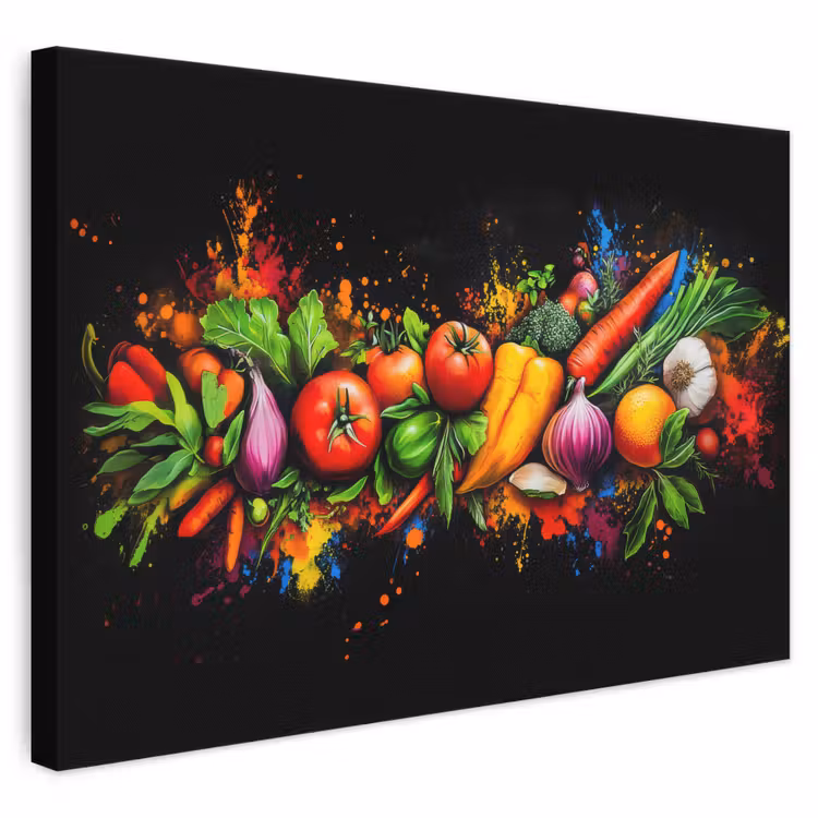 Leinwandbild - Gemüse - Lebensmittel - Kräuter - Graffiti - Kochen — 1