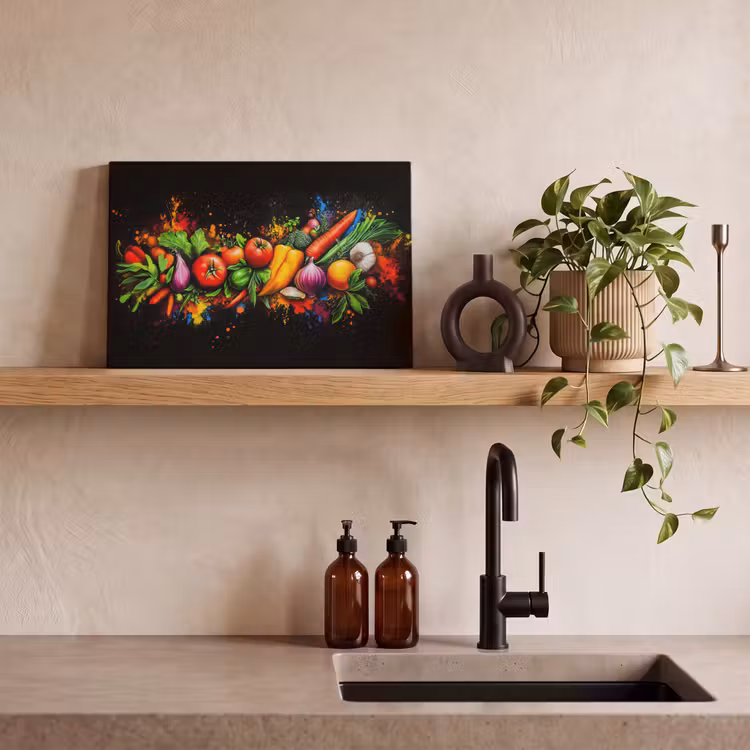 Leinwandbild - Gemüse - Lebensmittel - Kräuter - Graffiti - Kochen — 3