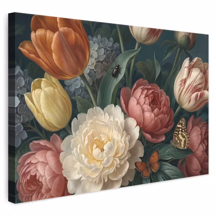 Leinwandbild - Blumen – Blumenstrauß – Natur – Klassisch – Dunkel — 1