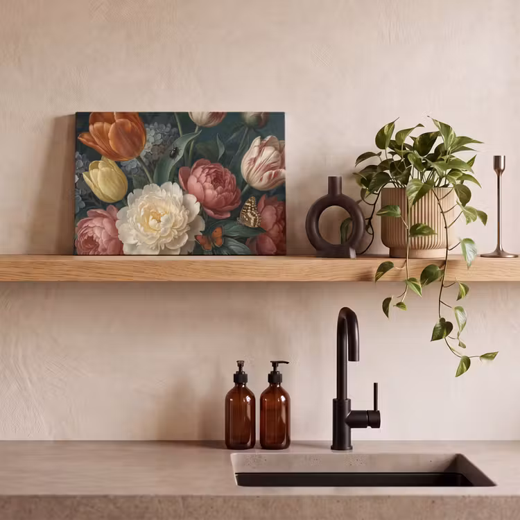 Leinwandbild - Blumen – Blumenstrauß – Natur – Klassisch – Dunkel — 3