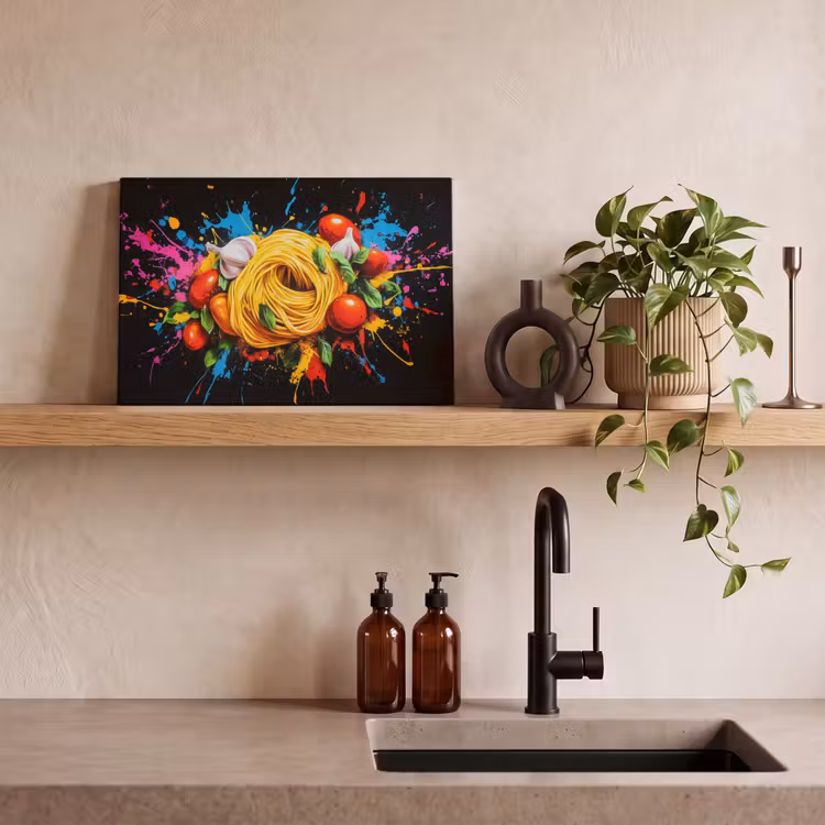 Leinwandbild - Spaghetti - Graffiti - Farbe - Bunt - Lebensmittel - Modern — 3
