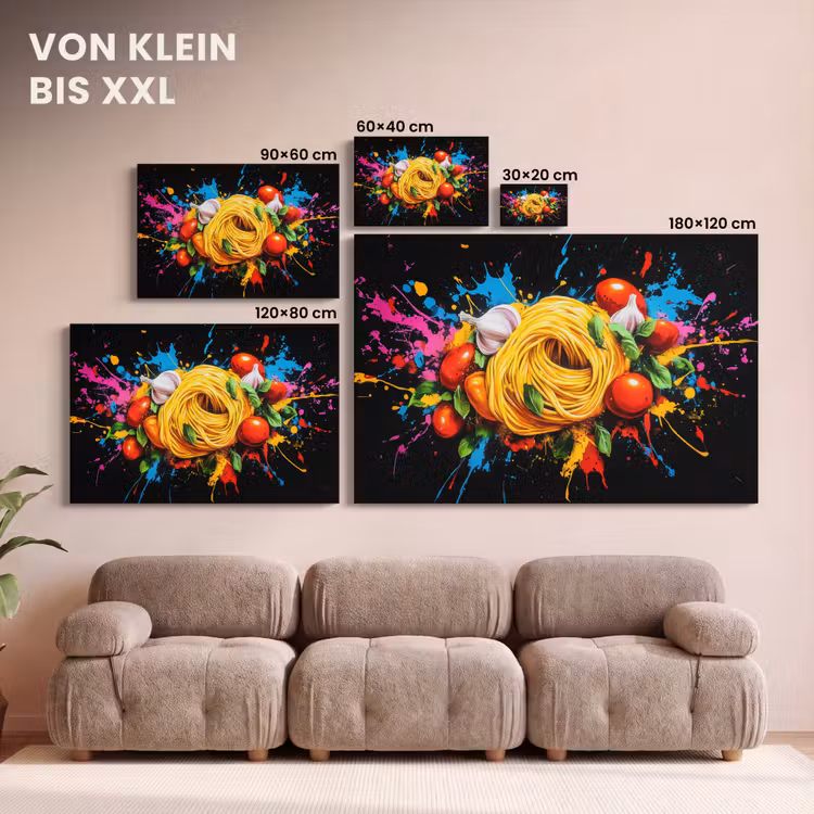 Leinwandbild - Spaghetti - Graffiti - Farbe - Bunt - Lebensmittel - Modern — 6