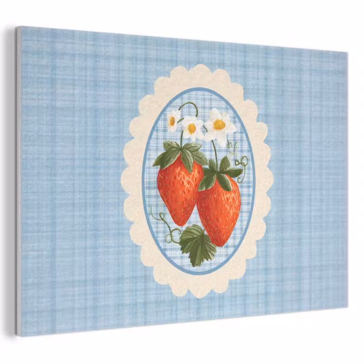 Akustikbild - Erdbeeren - Rahmen - Rot - Kariert — 1