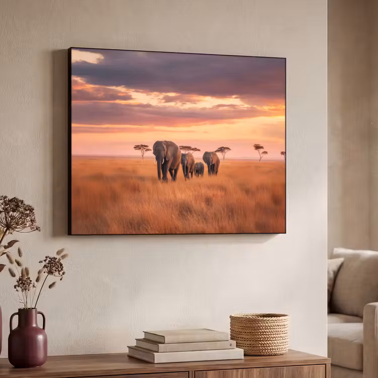 Art Frame - Elefantengruppe - Offene Ebene - Sonne — 3