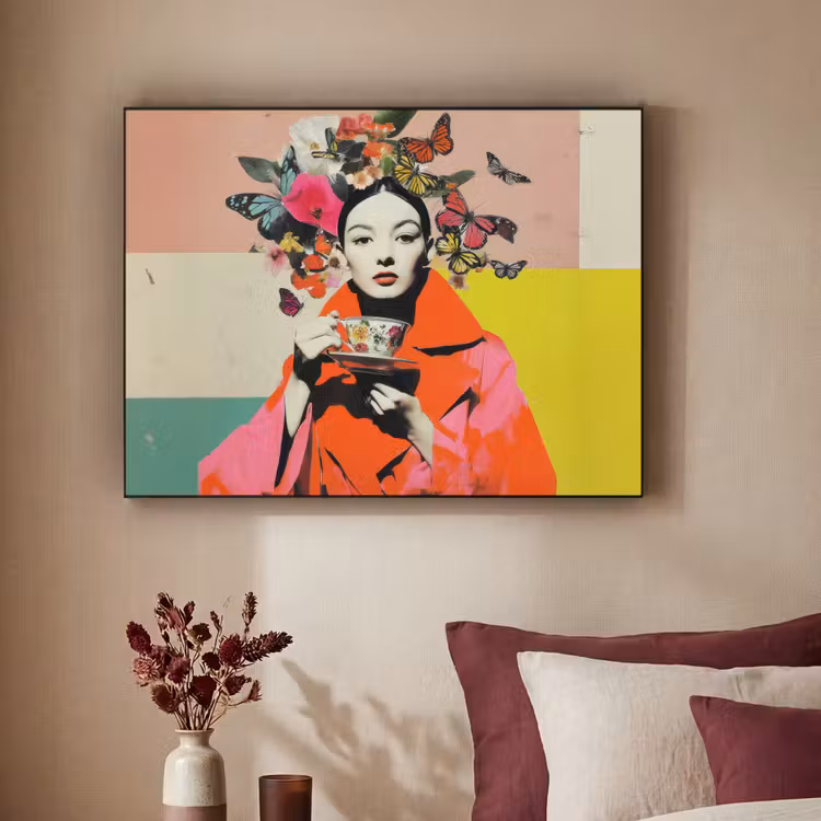 Art Frame - Retro - Frau - Tasse - Schmetterlinge — 2