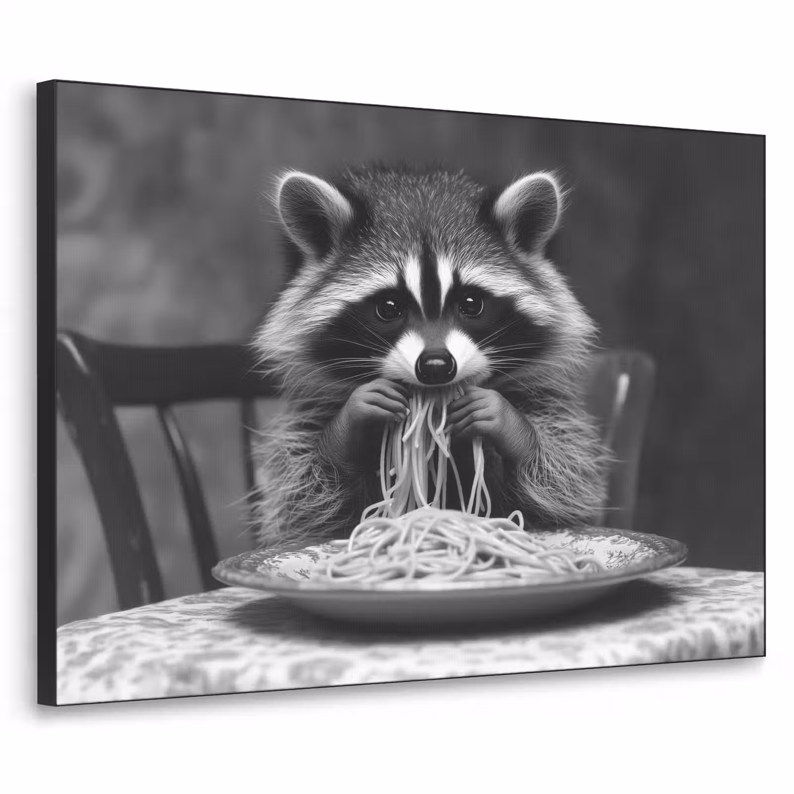 Art Frame - Waschbär - Niedlich - Pasta - Tischtuch - Schwarz - Weiß — 1