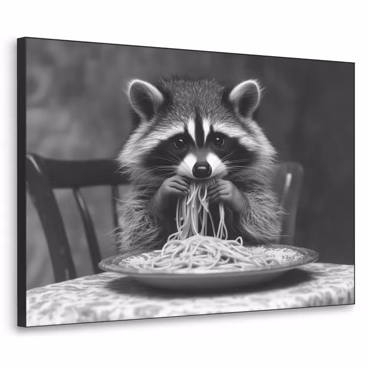 Art Frame - Waschbär - Niedlich - Pasta - Tischtuch - Schwarz - Weiß — 1