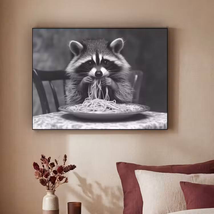 Art Frame - Waschbär - Niedlich - Pasta - Tischtuch - Schwarz - Weiß — 2