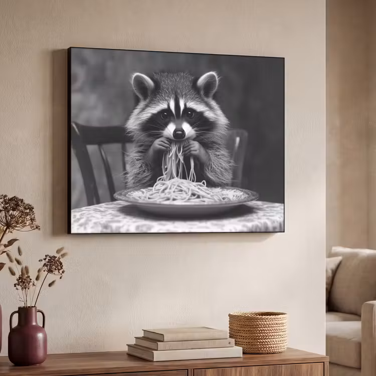 Art Frame - Waschbär - Niedlich - Pasta - Tischtuch - Schwarz - Weiß — 3