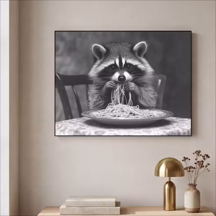 Art Frame - Waschbär - Niedlich - Pasta - Tischtuch - Schwarz - Weiß — 4
