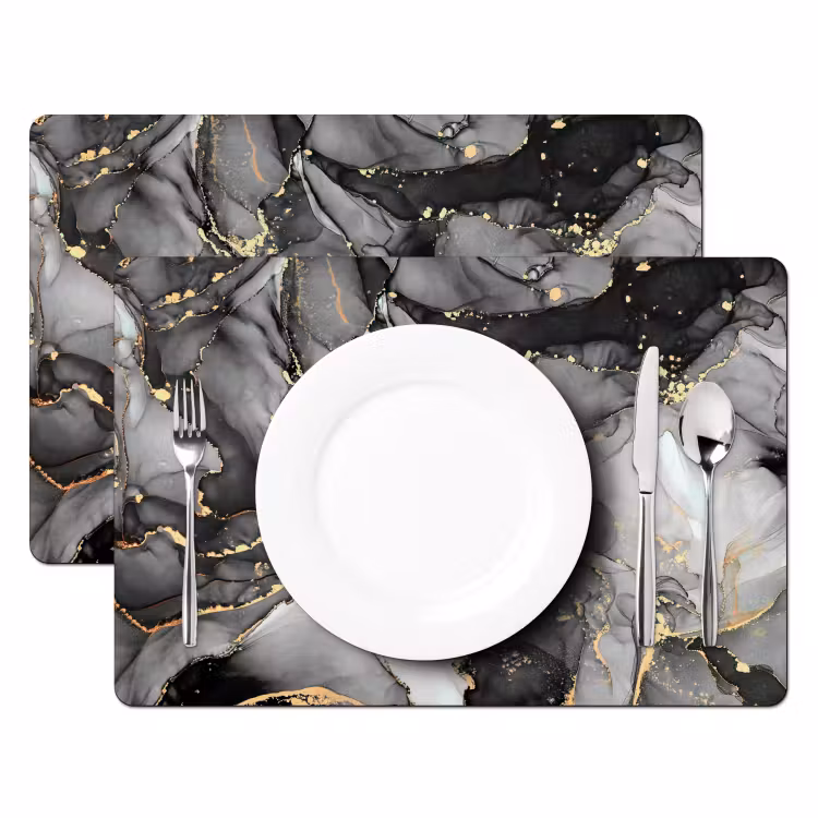 Tischset - 6 Stück - Marmor - Schwarz - Gold - Grau — 2