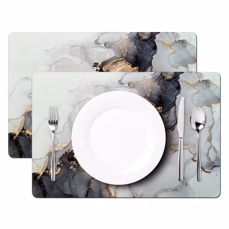 Tischset - 6 Stück - Schwarz - Marmor - Luxus - Gold — 2