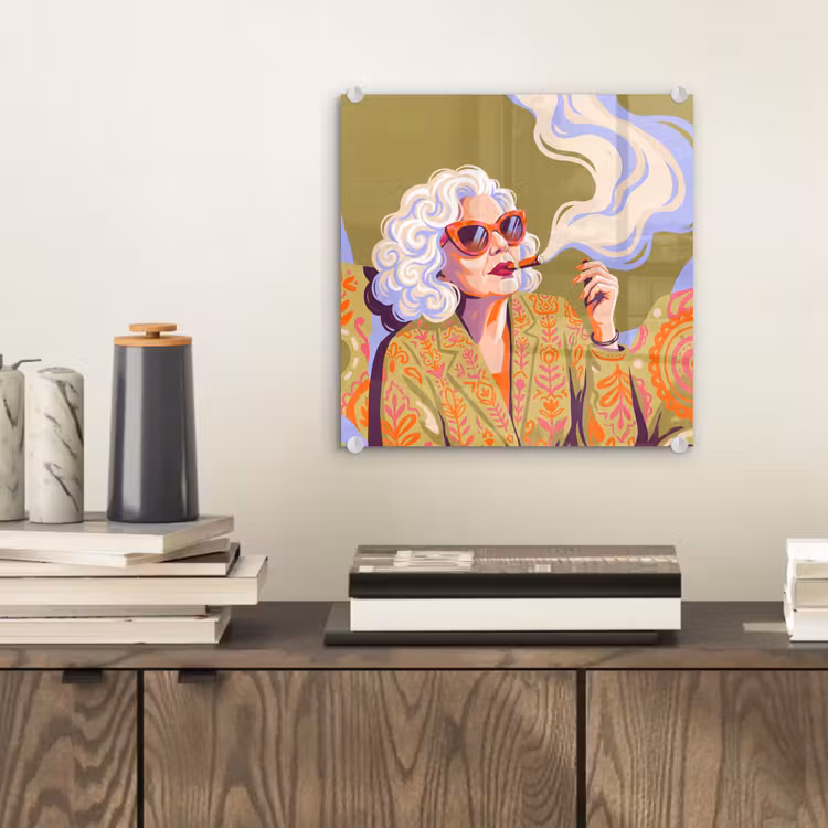Glasbild - Frau – Sonnenbrille – Porträt – Modern – Farbenfroh — 2