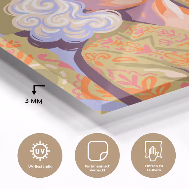 Glasbild - Frau – Sonnenbrille – Porträt – Modern – Farbenfroh — 3