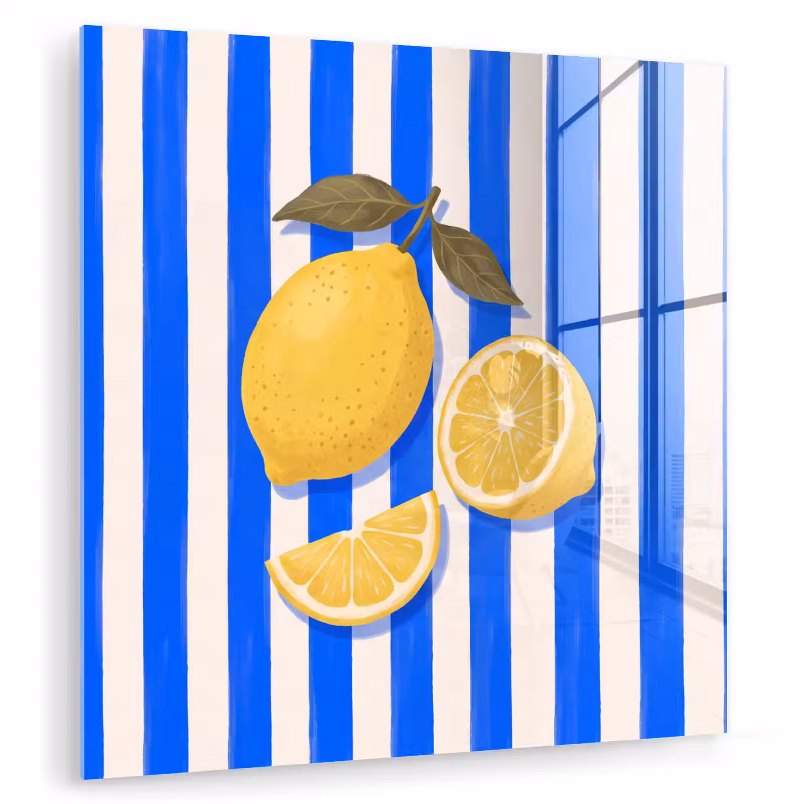 Glasbild - Obst – Zitrone – Sommer – Gelb – Blau — 1