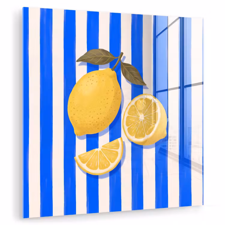 Glasbild - Obst – Zitrone – Sommer – Gelb – Blau — 1