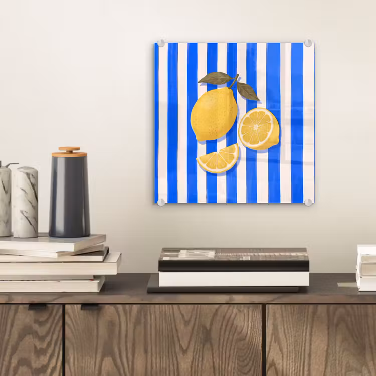 Glasbild - Obst – Zitrone – Sommer – Gelb – Blau — 2
