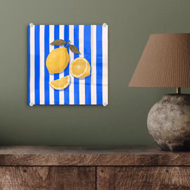 Glasbild - Obst – Zitrone – Sommer – Gelb – Blau — 4