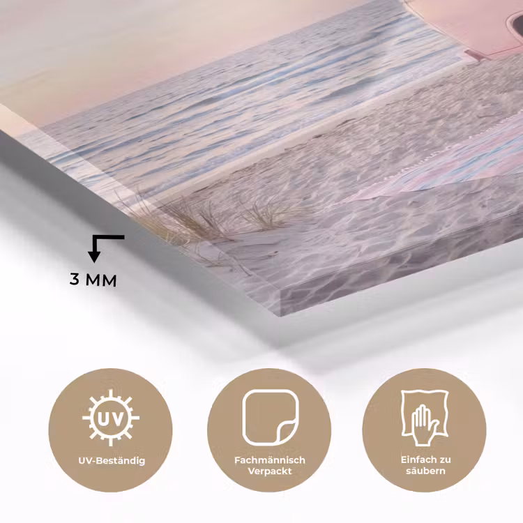 Glasbild - Kleinbus – Strand – Surfbrett – Sommer – Rosa — 3