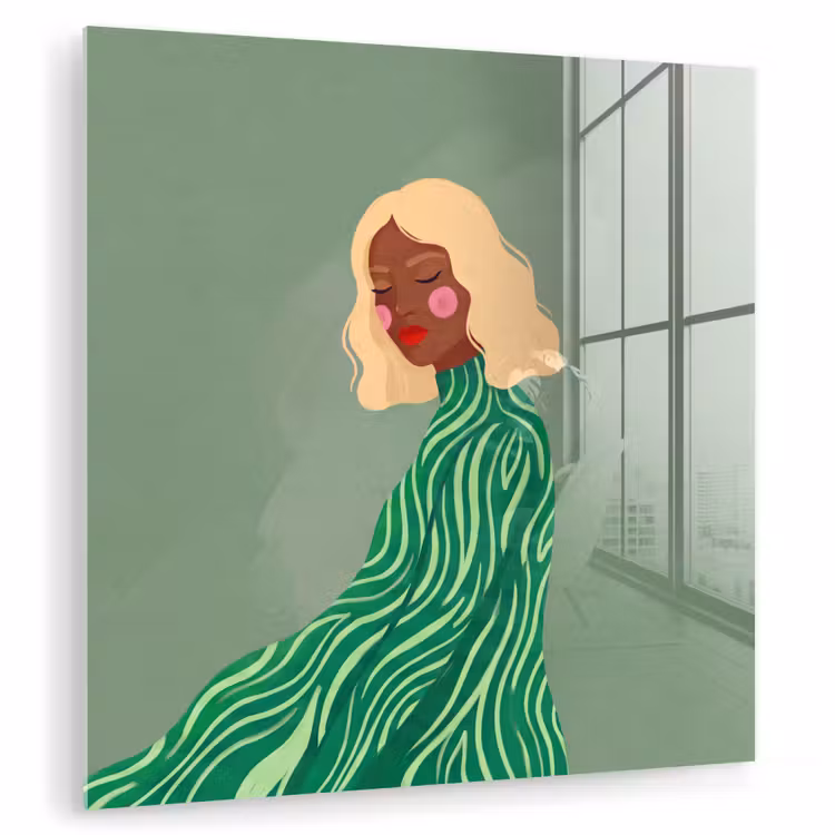 Glasbild - Frau – Porträt – Illustration – Modern – Grün — 1