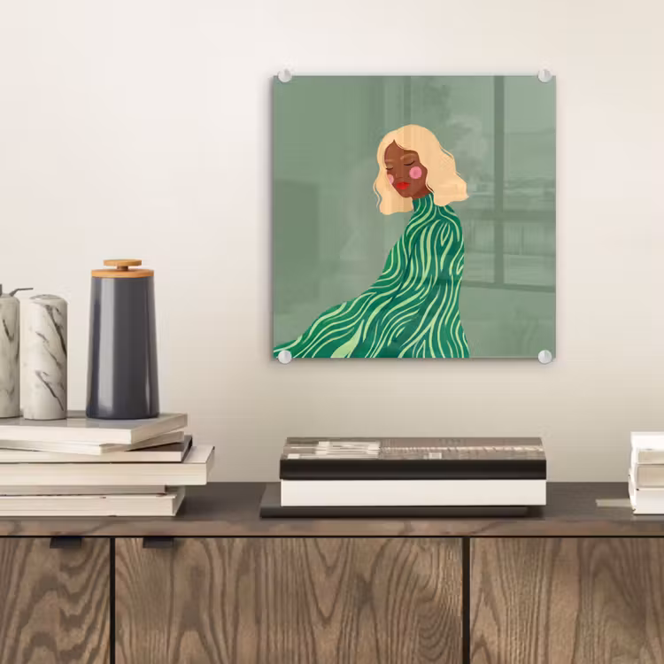 Glasbild - Frau – Porträt – Illustration – Modern – Grün — 2