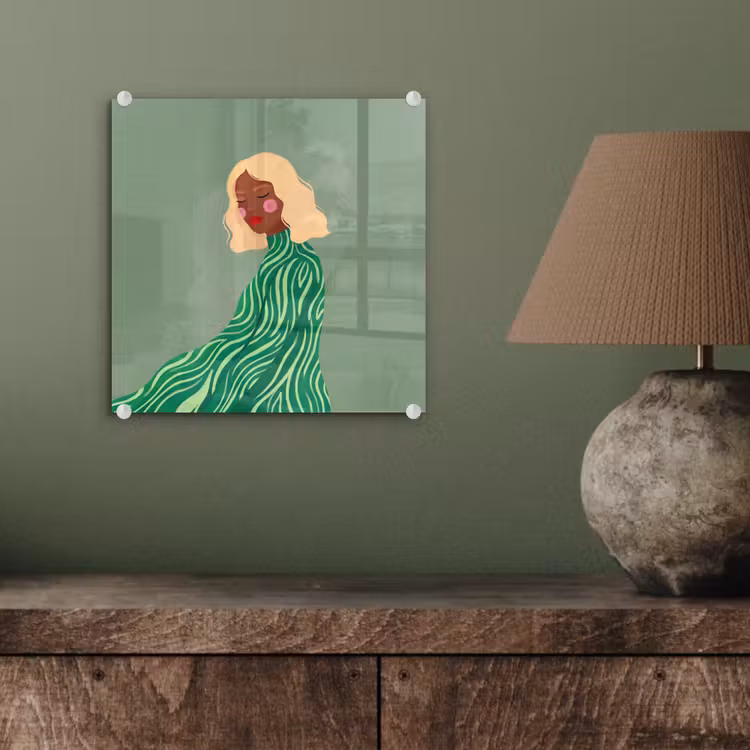 Glasbild - Frau – Porträt – Illustration – Modern – Grün — 4