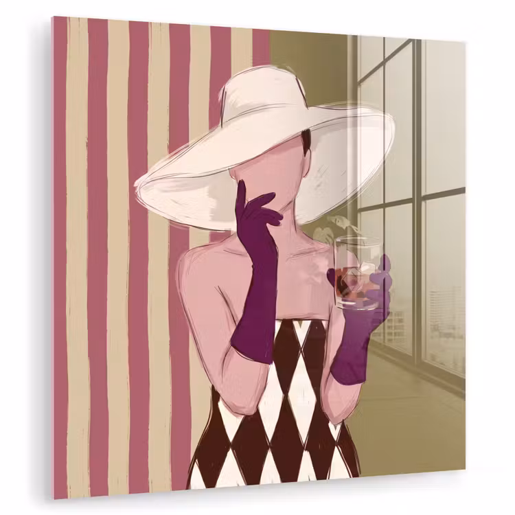 Glasbild - Frau – Hut – Mode – Abstrakt – Bunt — 1