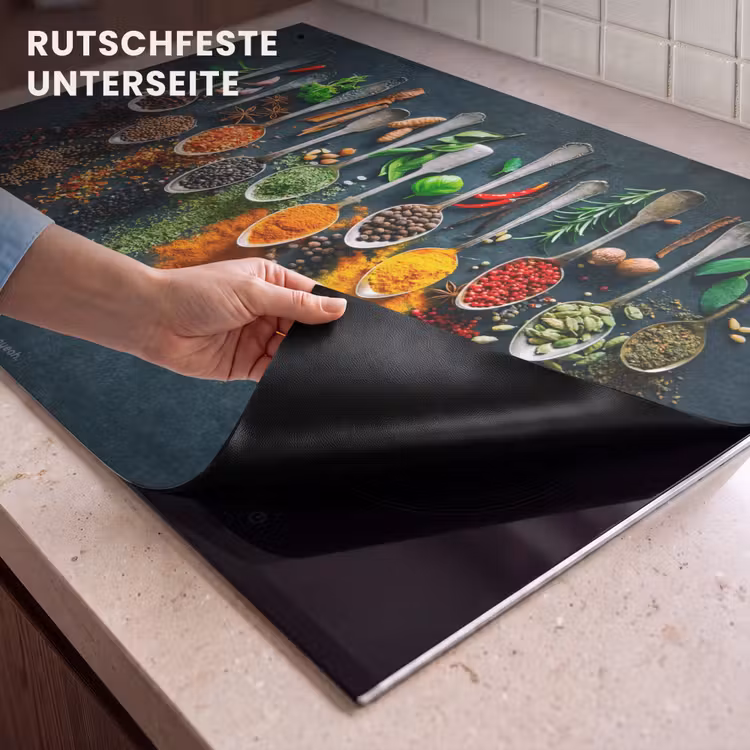 2-in-1 Herdabdeckplatte & Spritzschutz - Gewürze - Löffel - Bunt — 4