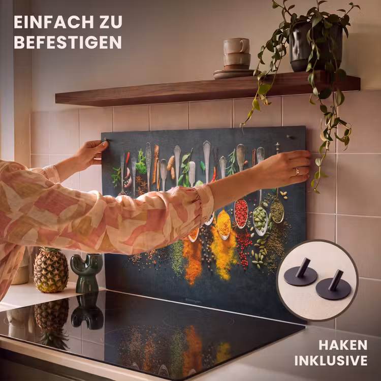 2-in-1 Herdabdeckplatte & Spritzschutz - Gewürze - Löffel - Bunt — 7