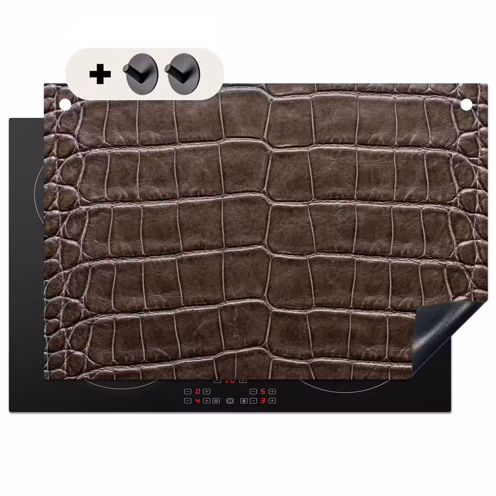 2-in-1 Herdabdeckplatte & Spritzschutz - Leder - Krokodil - Matt — 1