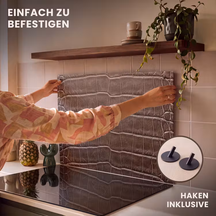 2-in-1 Herdabdeckplatte & Spritzschutz - Leder - Krokodil - Matt — 7