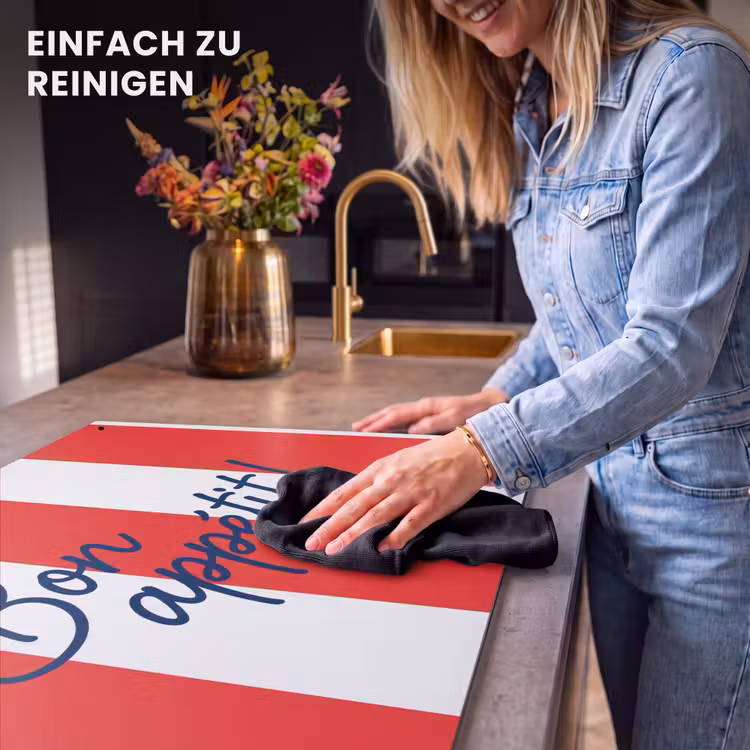 2-in-1 Herdabdeckplatte & Spritzschutz - Essen – Spruch – Küche – Grafik – Rot-Weiß — 5