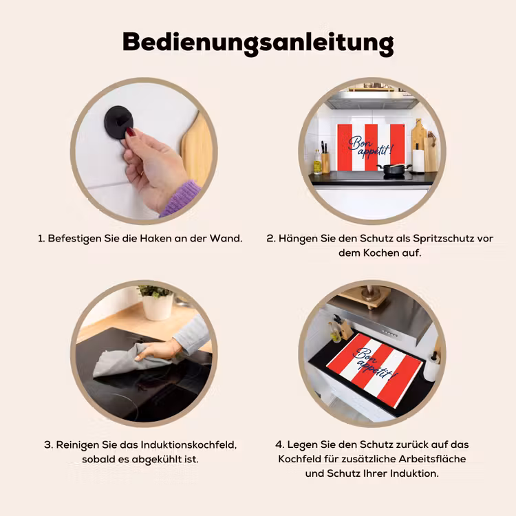 2-in-1 Herdabdeckplatte & Spritzschutz - Essen – Spruch – Küche – Grafik – Rot-Weiß — 6