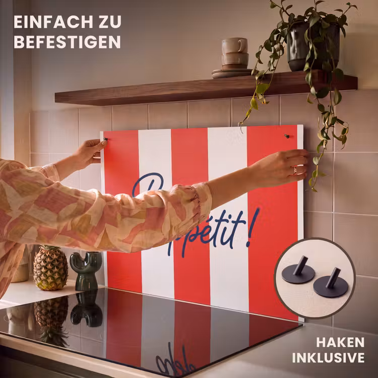 2-in-1 Herdabdeckplatte & Spritzschutz - Essen – Spruch – Küche – Grafik – Rot-Weiß — 7