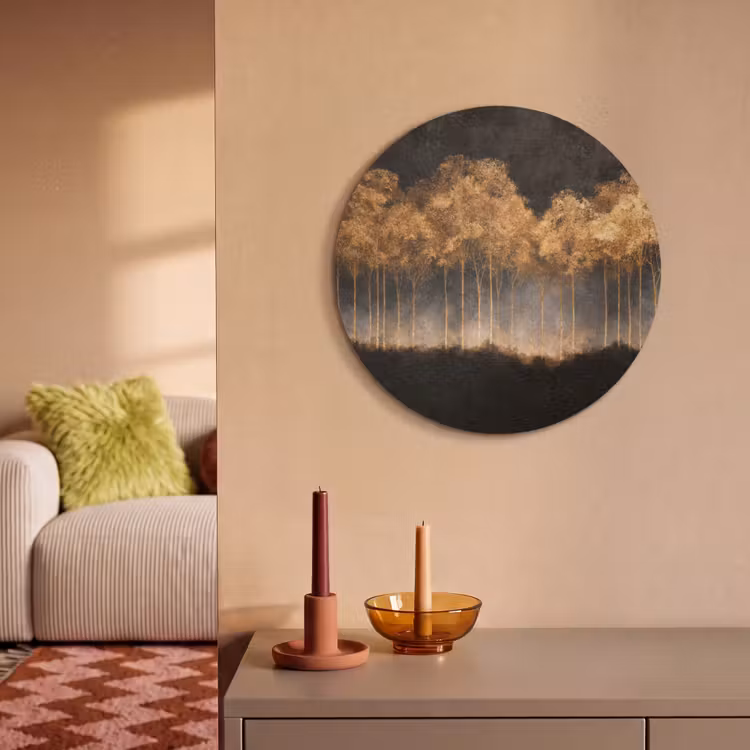 Akustikbild - Rund - Goldene Bäume in nebliger Landschaft — 2