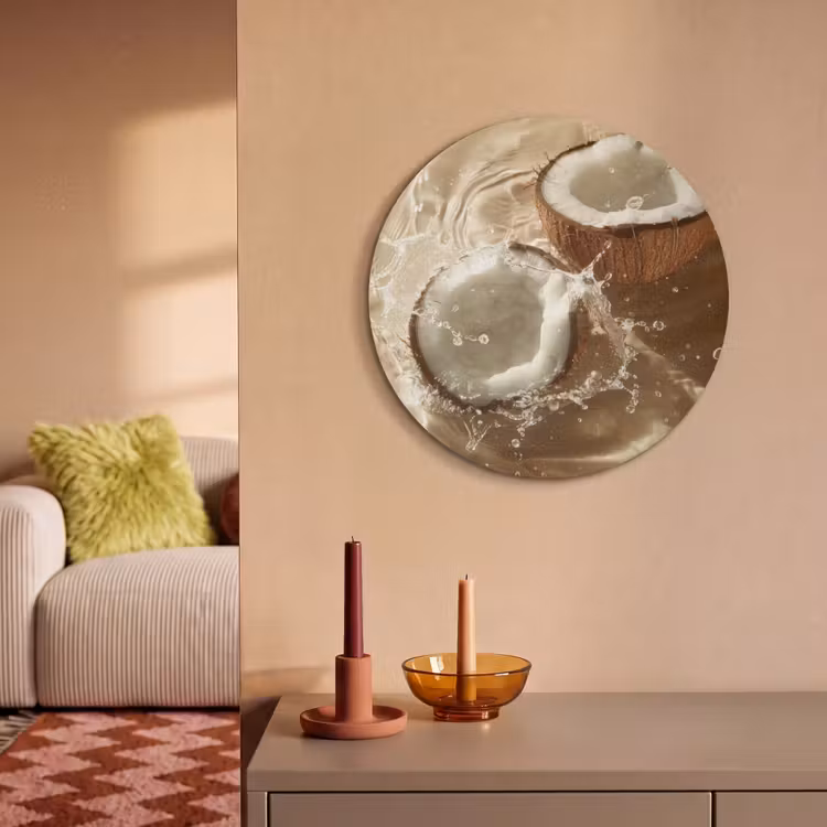 Akustikbild - Rund - Kokosnuss - Wasser - Beige - Spritzer — 2
