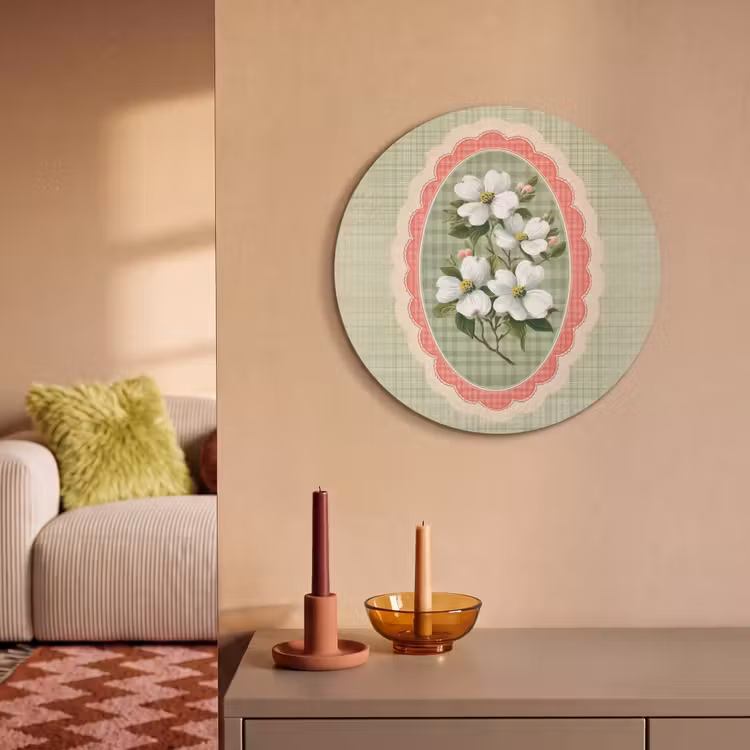 Akustikbild - Rund - Blumen - Illustration - Kariert - Grün — 2