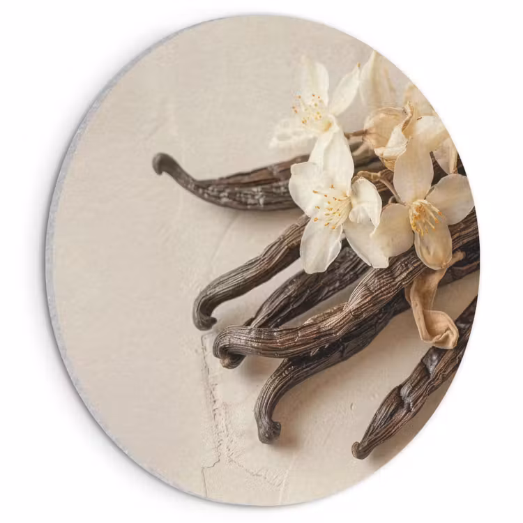Akustikbild - Rund - Vanille - Geblümt - Beige — 1