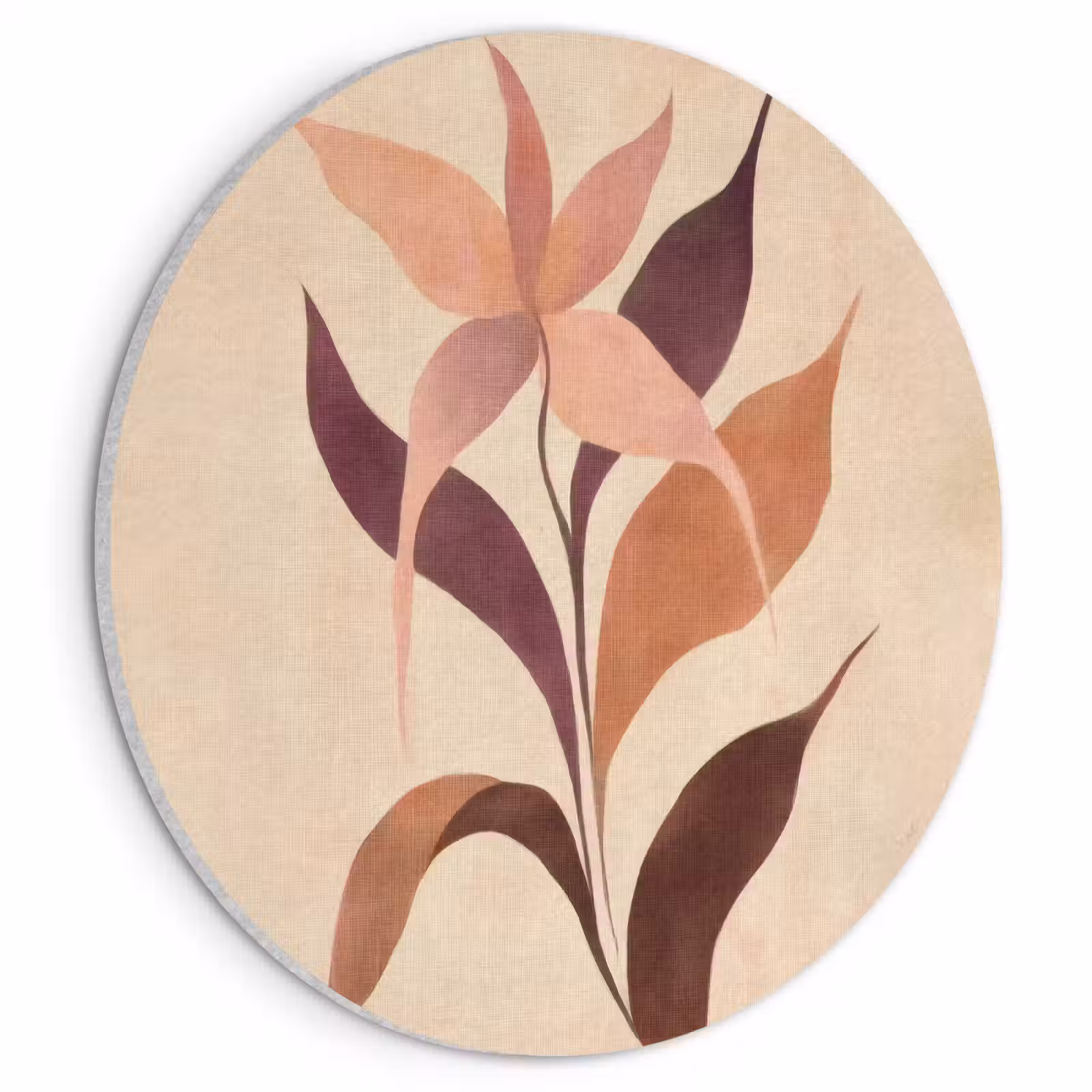 Akustikbild - Rund - Minimalistisch - Blume - Blätter - Beige — 1