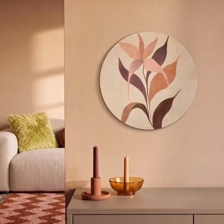 Akustikbild - Rund - Minimalistisch - Blume - Blätter - Beige — 2