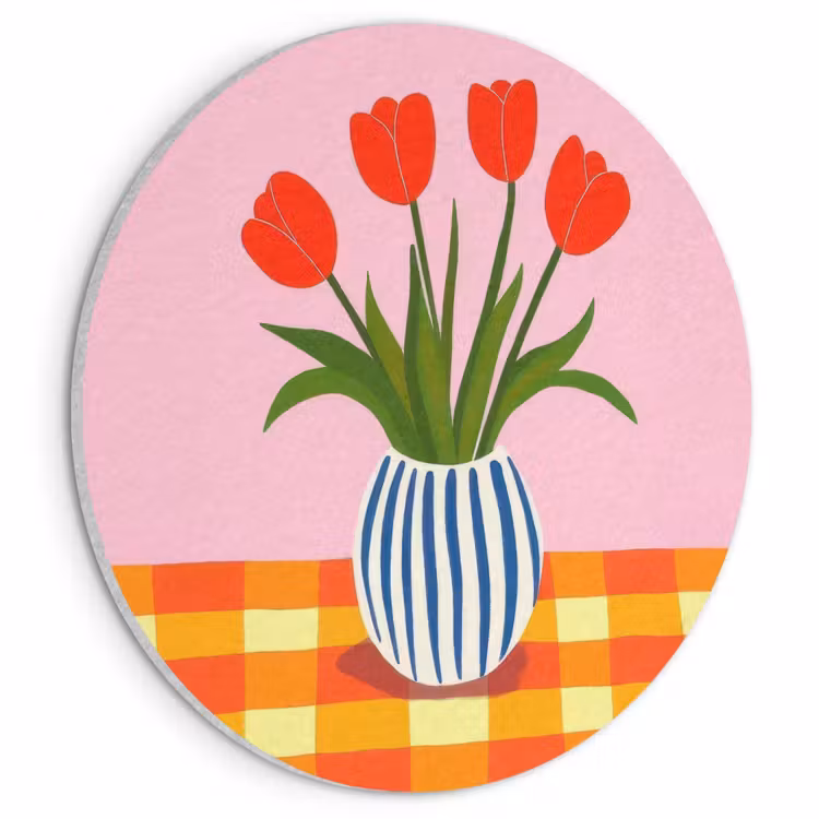 Akustikbild - Rund - Tulpen - Rosa - Vase — 1