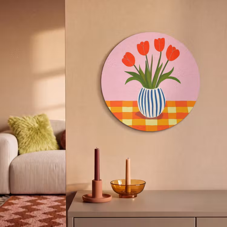 Akustikbild - Rund - Tulpen - Rosa - Vase — 2