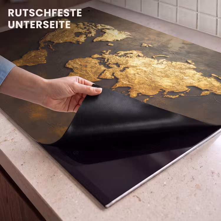 2-in-1 Herdabdeckplatte & Spritzschutz - Weltkarte - Gold - Rost — 4